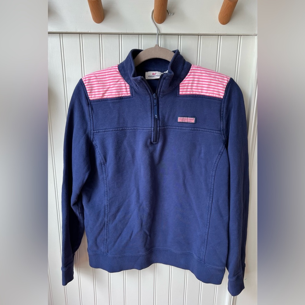 Vineyard Vines Shep Shirt Half Zip Pullover Pink & White Stripe Women’s M